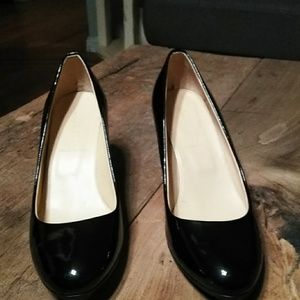 J Crew Original black patent leather wedges.
